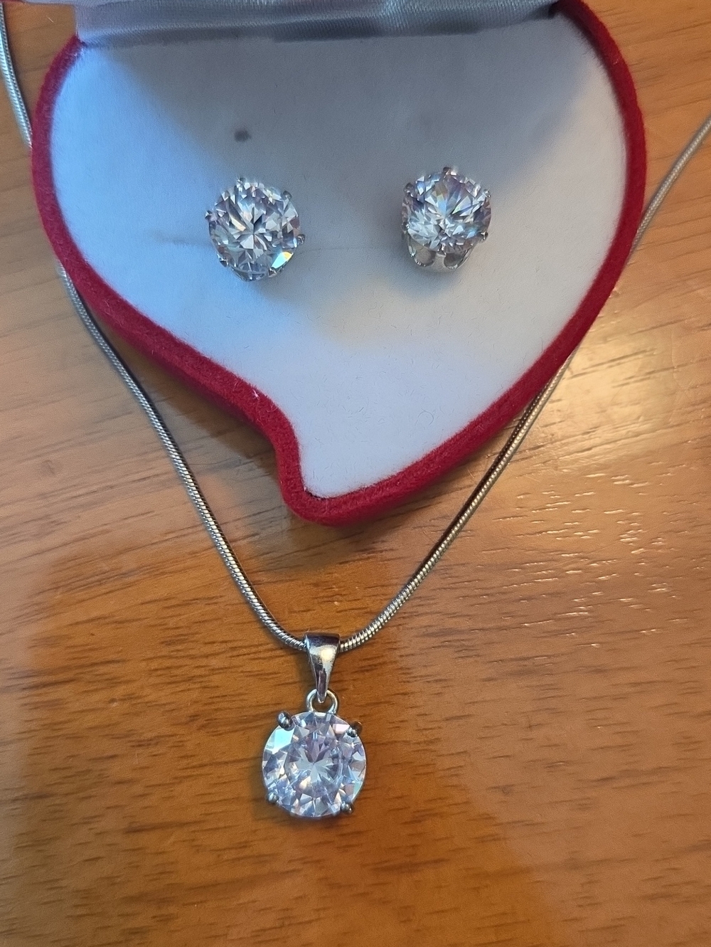 Silver CZ Pendant Necklace and Stud Earring Set